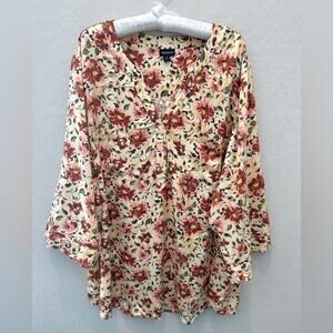 TORRID | Yellow Floral Blouse Plus Size Button Front Boho V-Neck Tunic Top | 4X